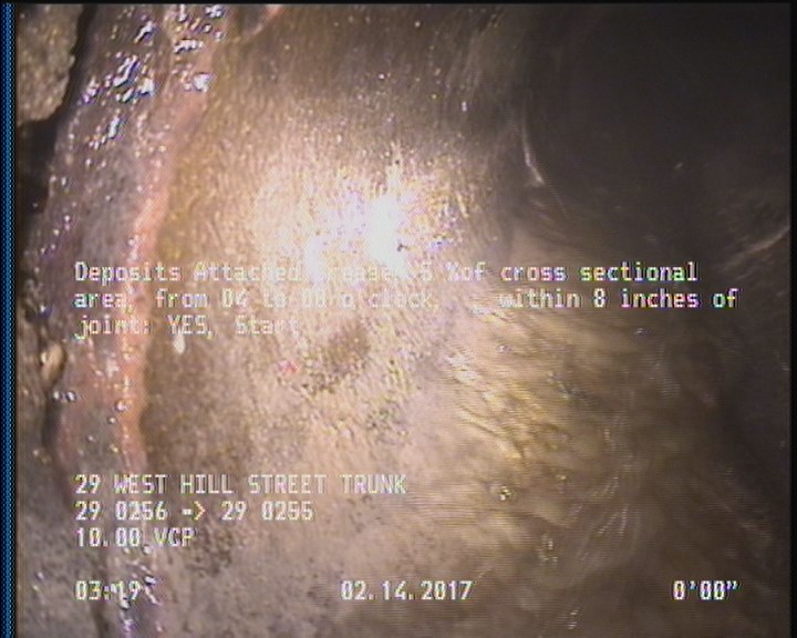 Deposits Attached Grease, 5 %of cross sectional area, from 04 to 08 o'clock, , within 8 inches of joint: YES, Start