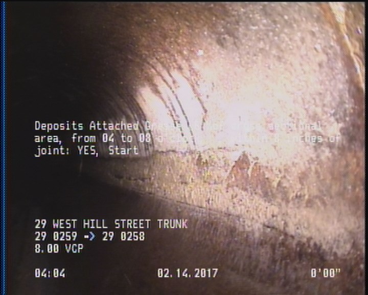 Deposits Attached Grease, 5 %of cross sectional area, from 04 to 08 o'clock, , within 8 inches of joint: YES, Start