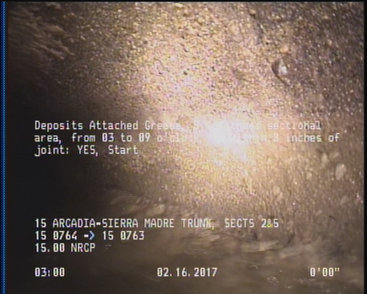 Deposits Attached Grease, 5 %of cross sectional area, from 03 to 09 o'clock, , within 8 inches of joint: YES, Start