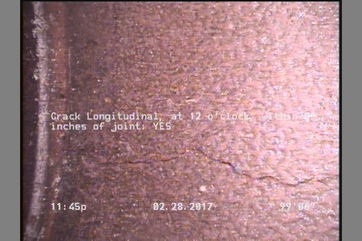 Crack Longitudinal, at 12 o'clock, within 8 inches of joint: YES