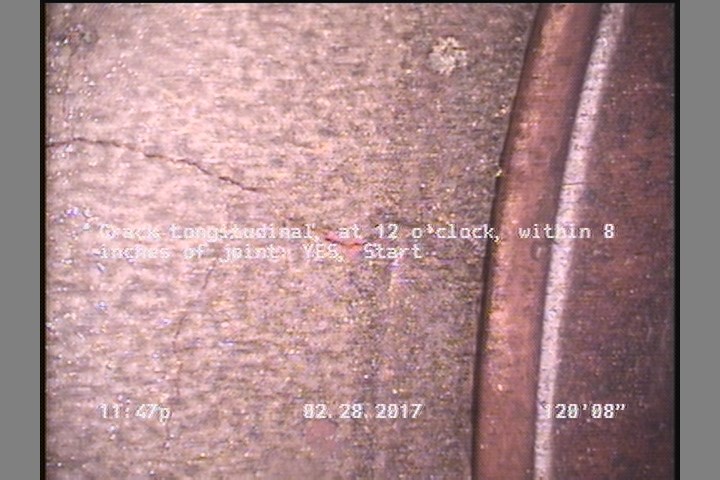 Crack Longitudinal, at 12 o'clock, within 8 inches of joint: YES, Start