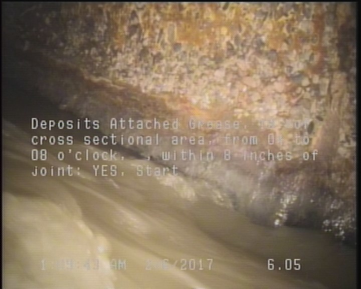 Deposits Attached Grease, 10 %of cross sectional area, from 04 to 08 o'clock, , within 8 inches of joint: YES, Start
