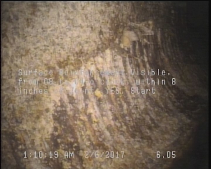 Surface Reinforcement Visible, from 08 to 04 o'clock, within 8 inches of joint: YES, Start