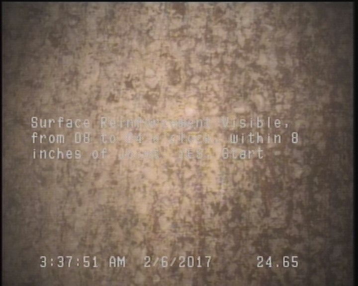 Surface Reinforcement Visible, from 08 to 04 o'clock, within 8 inches of joint: YES, Start
