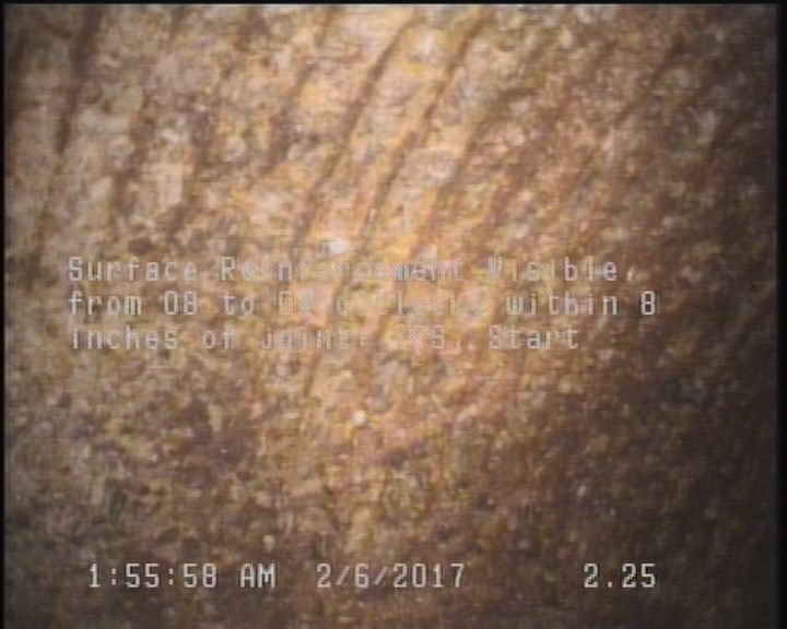 Surface Reinforcement Visible, from 08 to 04 o'clock, within 8 inches of joint: YES, Start