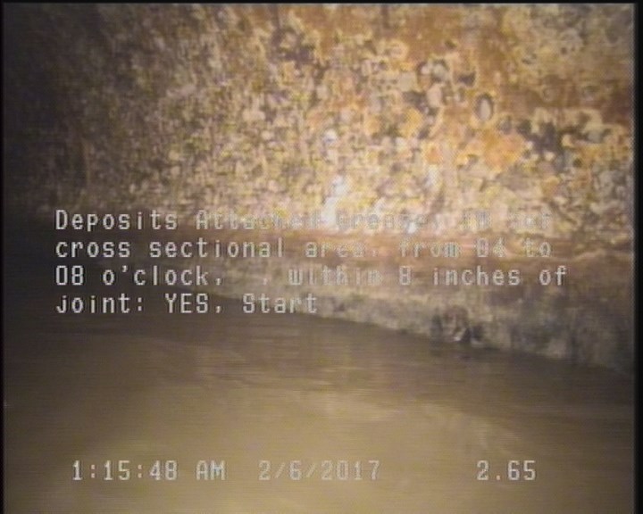 Deposits Attached Grease, 10 %of cross sectional area, from 04 to 08 o'clock, , within 8 inches of joint: YES, Start