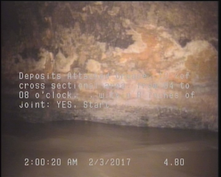 Deposits Attached Grease, 10 %of cross sectional area, from 04 to 08 o'clock, , within 8 inches of joint: YES, Start