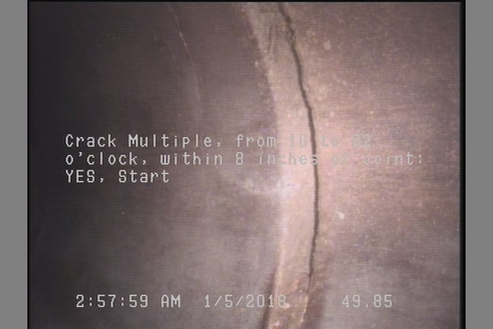 Crack Multiple, from 10 to 02 o'clock, within 8 inches of joint: YES, Start