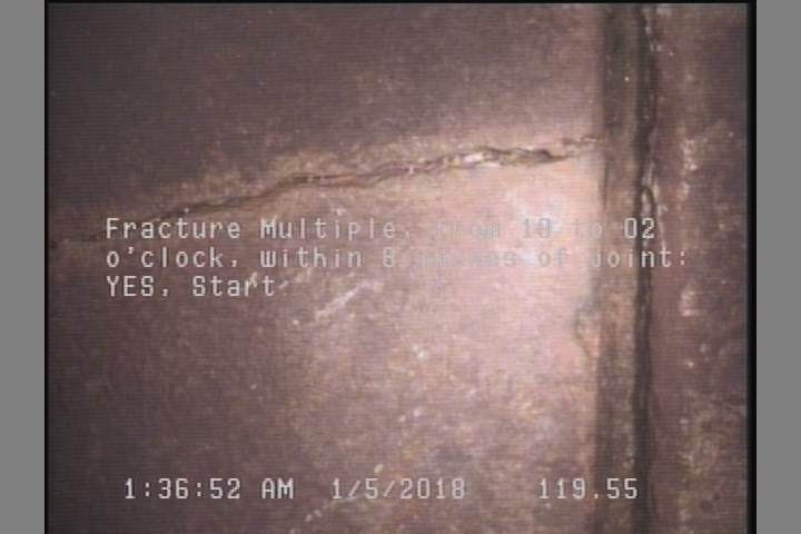 Fracture Multiple, from 10 to 02 o'clock, within 8 inches of joint: YES, Start