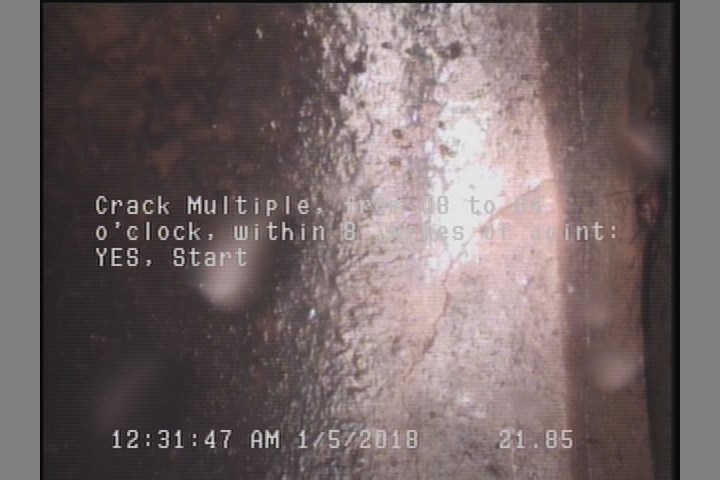 Crack Multiple, from 08 to 04 o'clock, within 8 inches of joint: YES, Start