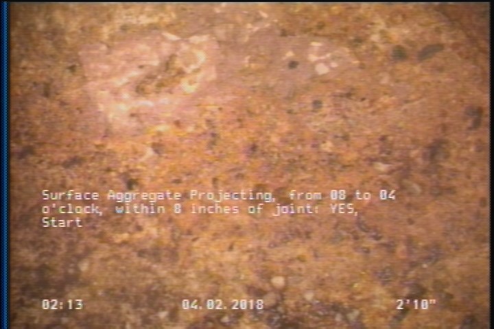 Surface Aggregate Projecting, from 08 to 04 o'clock, within 8 inches of joint: YES, Start
