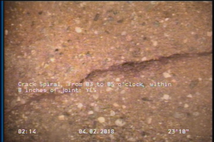 Crack Spiral, from 03 to 05 o'clock, within 8 inches of joint: YES
