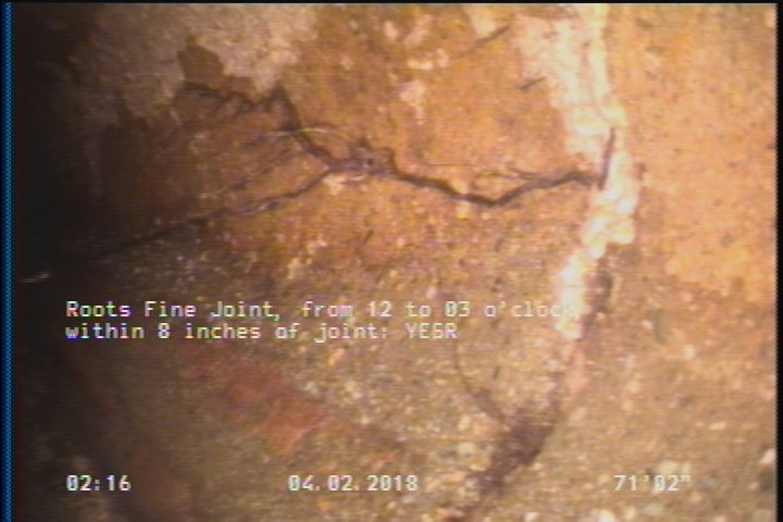 Roots Fine Joint, from 12 to 03 o'clock, within 8 inches of joint: YESR