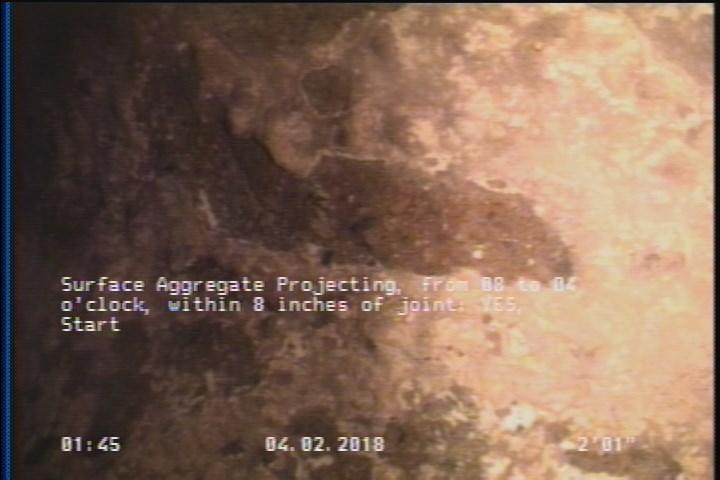 Surface Aggregate Projecting, from 08 to 04 o'clock, within 8 inches of joint: YES, Start