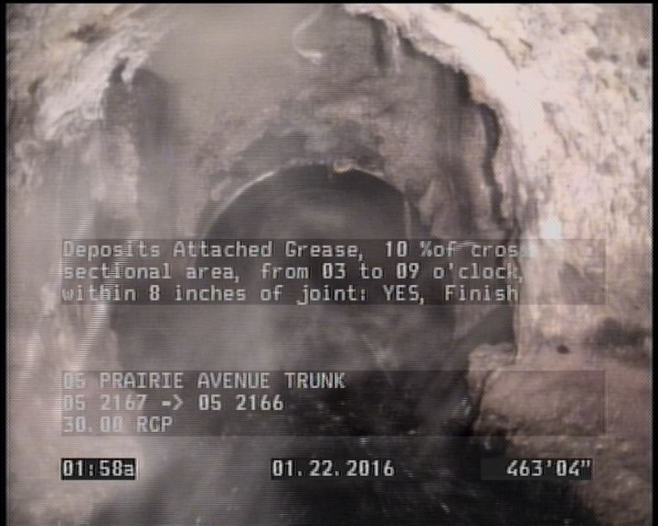 Deposits Attached Grease, 10 %of cross sectional area, from 03 to 09 o'clock, , within 8 inches of joint: YES, Finish