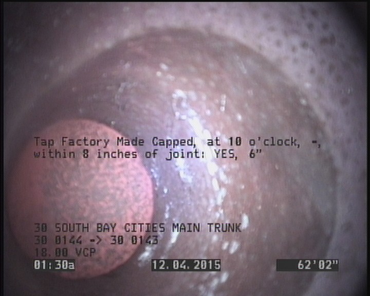 Tap Factory Made Capped, at 10 o'clock, -, within 8 inches of joint: YES, 6"
