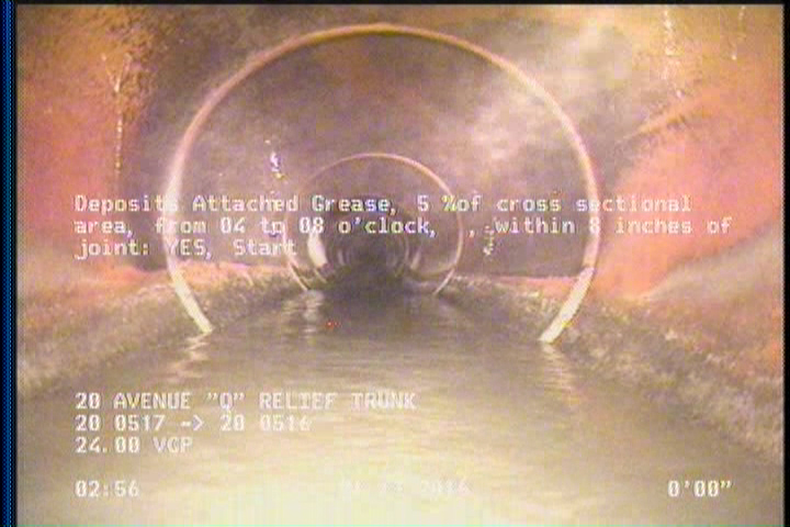 Deposits Attached Grease, 5 %of cross sectional area, from 04 to 08 o'clock, , within 8 inches of joint: YES, Start