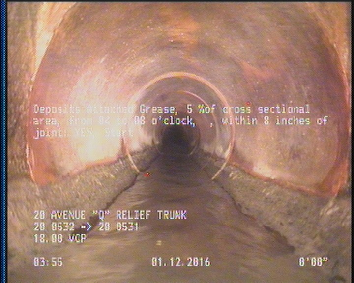 Deposits Attached Grease, 5 %of cross sectional area, from 04 to 08 o'clock, , within 8 inches of joint: YES, Start
