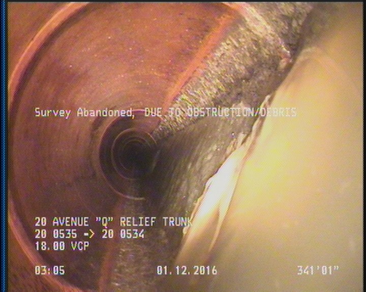 Survey Abandoned - DUE TO OBSTRUCTION/DEBRIS