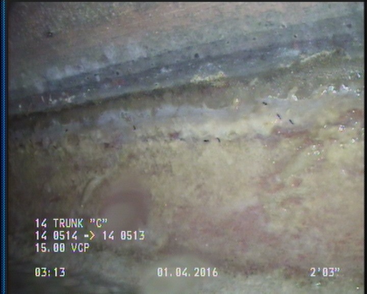 Deposits Attached Grease, 5 %of cross sectional area, from 03 to 09 o'clock, , within 8 inches of joint: YES, Start
