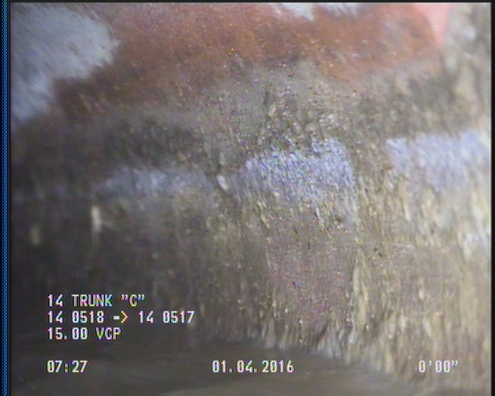 Deposits Attached Grease, 5 %of cross sectional area, from 03 to 09 o'clock, , within 8 inches of joint: YES, Start
