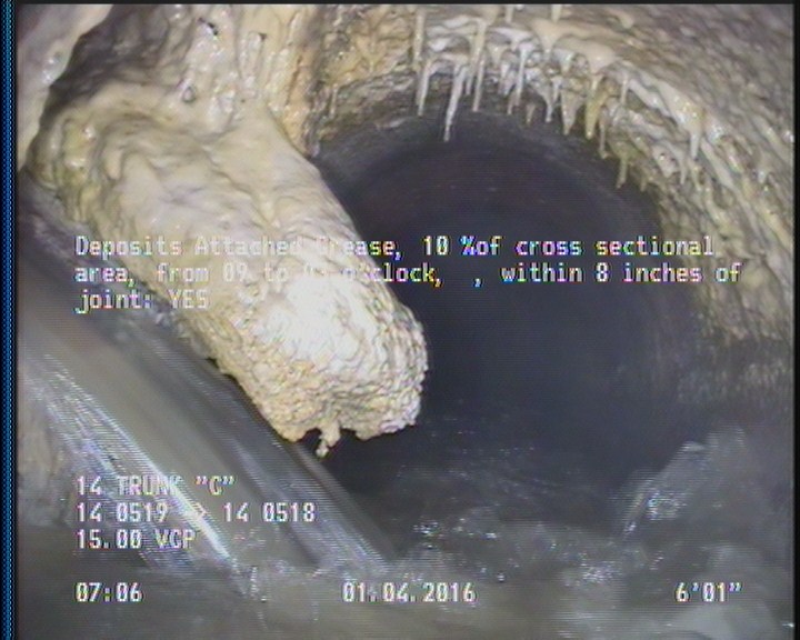 Deposits Attached Grease, 10 %of cross sectional area, from 09 to 03 o'clock, , within 8 inches of joint: YES