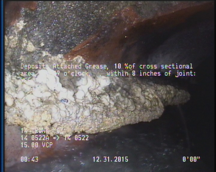 Deposits Attached Grease, 10 %of cross sectional area, at 09 o'clock, , within 8 inches of joint: YES, Start