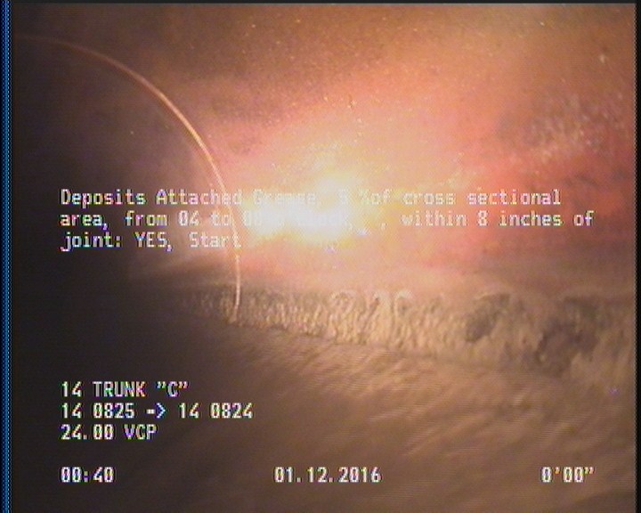 Deposits Attached Grease, 5 %of cross sectional area, from 04 to 08 o'clock, , within 8 inches of joint: YES, Start