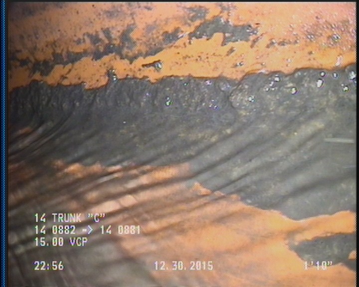 Deposits Attached Grease, 5 %of cross sectional area, from 05 to 07 o'clock, , within 8 inches of joint: YES, Start