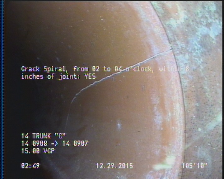 Crack Spiral, from 02 to 04 o'clock, within 8 inches of joint: YES