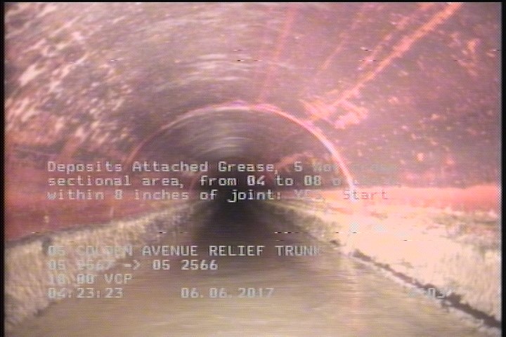 Deposits Attached Grease, 5 %of cross sectional area, from 04 to 08 o'clock, , within 8 inches of joint: YES, Start