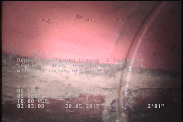 Deposits Attached Grease, 5 %of cross sectional area, from 04 to 08 o'clock, , within 8 inches of joint: YES, Start
