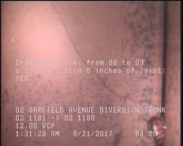Crack Multiple, from 08 to 03 o'clock, within 8 inches of joint: YES