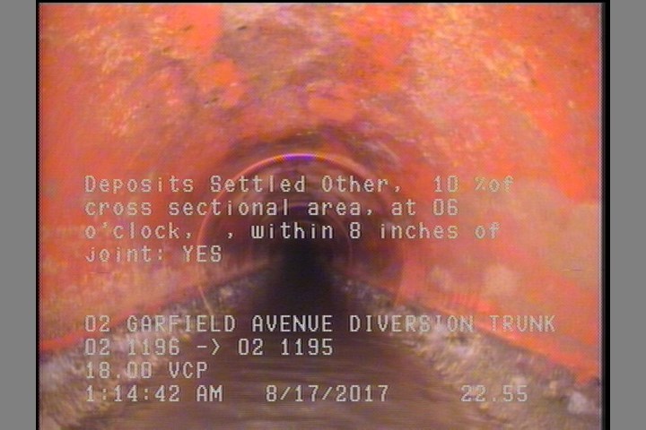 Deposits Settled Other, 10 %of cross sectional area, at 06 o'clock, , within 8 inches of joint: YES