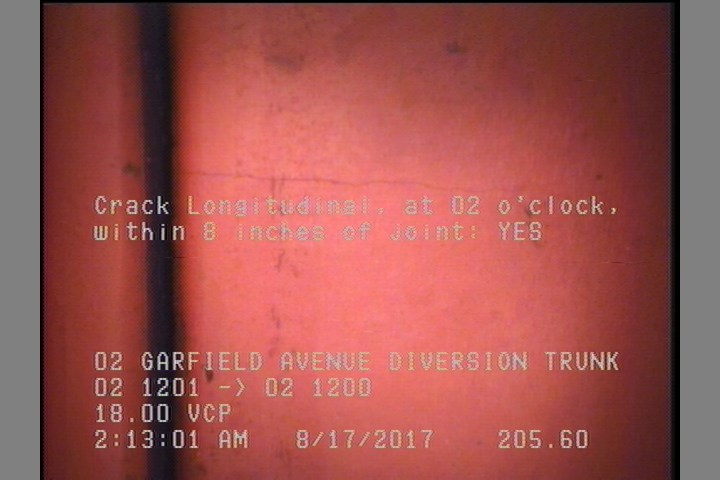 Crack Longitudinal, at 02 o'clock, within 8 inches of joint: YES