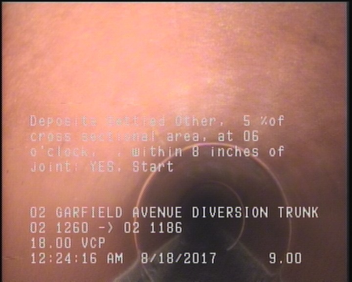 Deposits Settled Other, 5 %of cross sectional area, at 06 o'clock, , within 8 inches of joint: YES, Start