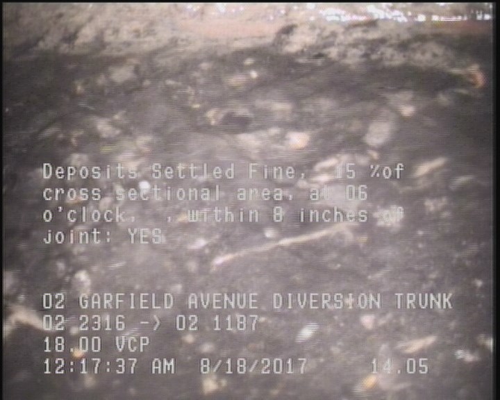 Deposits Settled Fine, 15 %of cross sectional area, at 06 o'clock, , within 8 inches of joint: YES