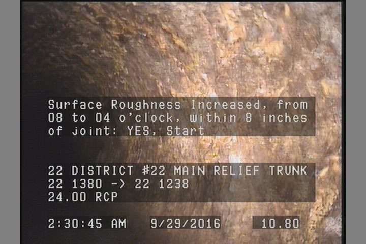 Surface Roughness Increased, from 08 to 04 o'clock, within 8 inches of joint: YES, Start