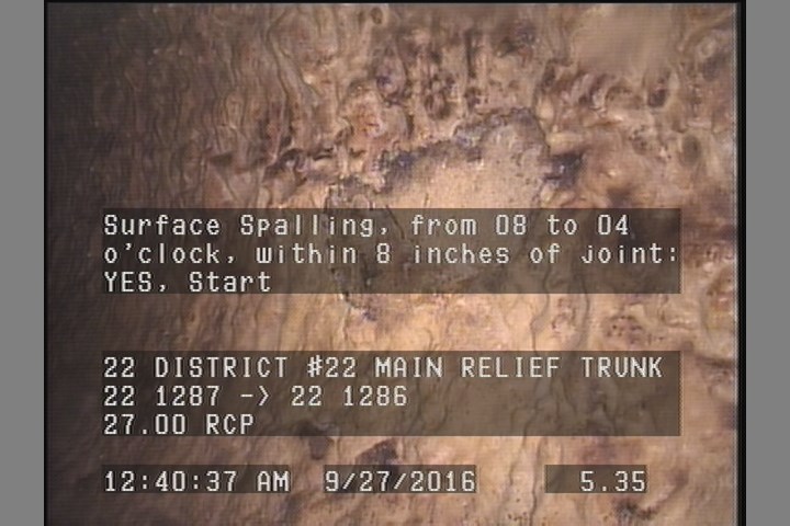 Surface Spalling, from 08 to 04 o'clock, within 8 inches of joint: YES, Start