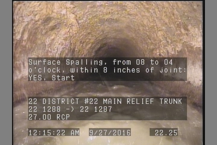 Surface Spalling, from 08 to 04 o'clock, within 8 inches of joint: YES, Start