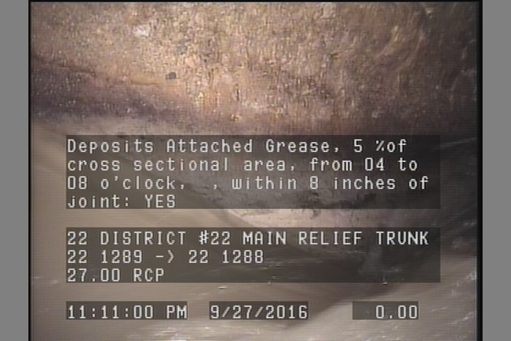 Deposits Attached Grease, 5 %of cross sectional area, from 04 to 08 o'clock, , within 8 inches of joint: YES