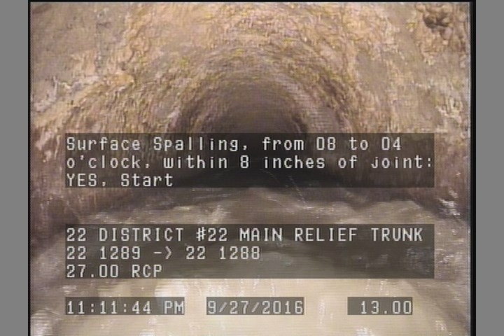 Surface Spalling, from 08 to 04 o'clock, within 8 inches of joint: YES, Start