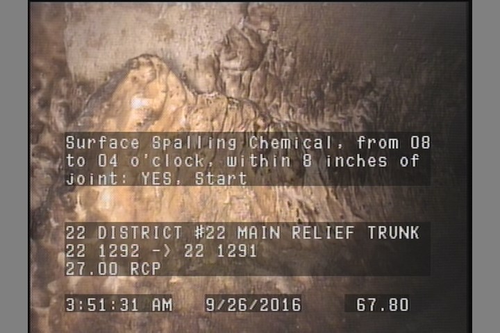Surface Spalling Chemical, from 08 to 04 o'clock, within 8 inches of joint: YES, Start