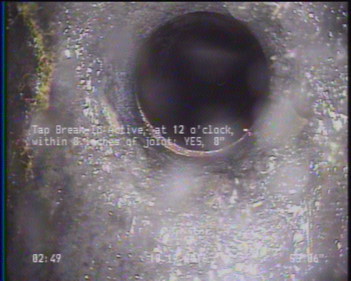 Tap Break-In Active, at 12 o'clock, -, within 8 inches of joint: YES, 8"