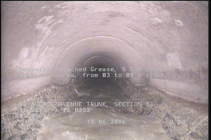Deposits Attached Grease, 5 %of cross sectional area, from 03 to 09 o'clock, , within 8 inches of joint: YES, Start