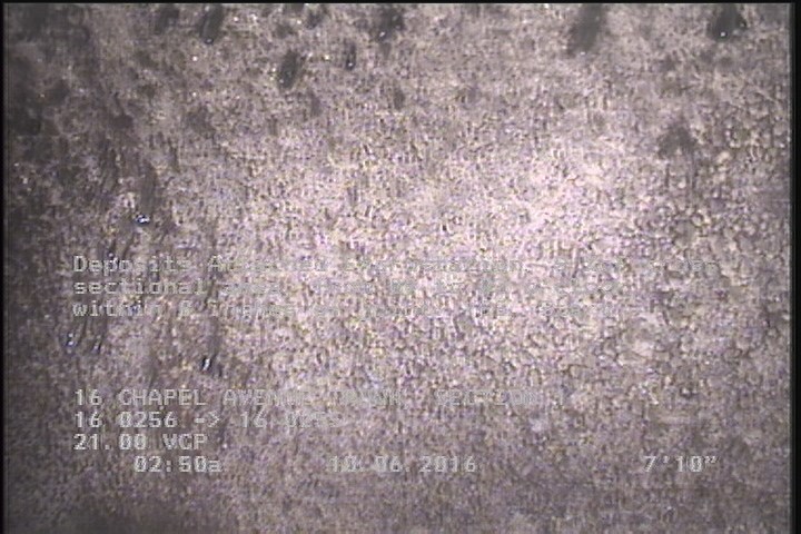 Deposits Attached Encrustation, 5 %of cross sectional area, from 09 to 03 o'clock, , within 8 inches of joint: YES, Start