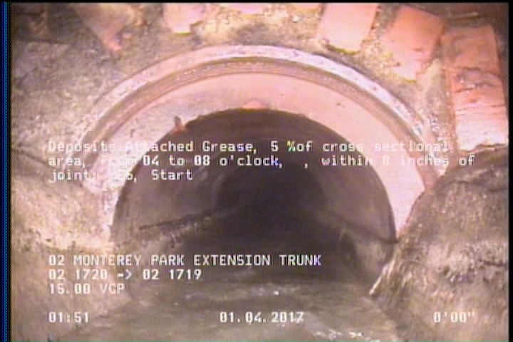 Deposits Attached Grease, 5 %of cross sectional area, from 04 to 08 o'clock, , within 8 inches of joint: YES, Start