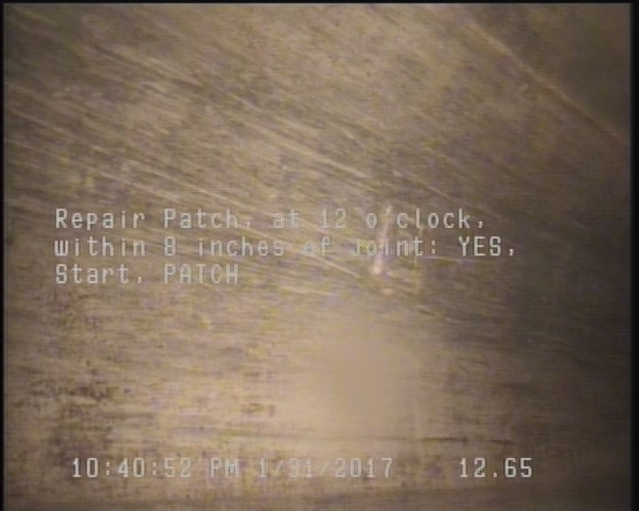Repair Patch, at 12 o'clock, within 8 inches of joint: YES, Start - PATCH