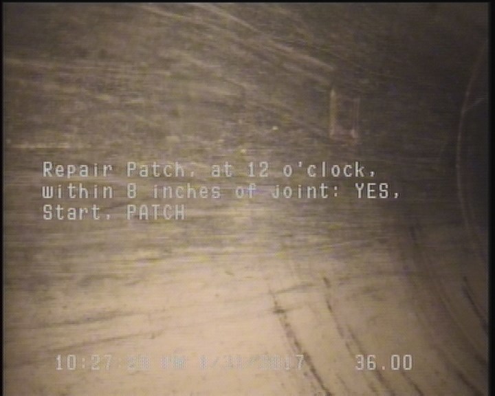 Repair Patch, at 12 o'clock, within 8 inches of joint: YES, Start - PATCH