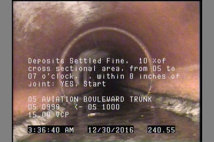Deposits Settled Fine, 10 %of cross sectional area, from 05 to 07 o'clock, , within 8 inches of joint: YES, Start